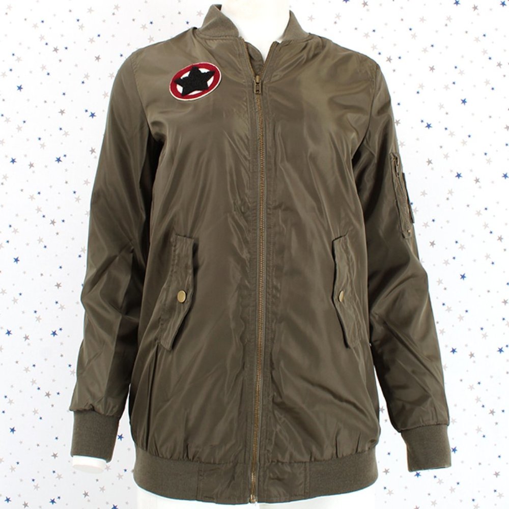 Star Patch Bomber Jacket Olive